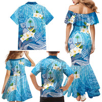 Hafa Adai Guam Chamorro Personalized Family Matching Mermaid Dress and Hawaiian Shirt Ocean Blue Latte Stone with Guasali LT7 - Polynesian Pride