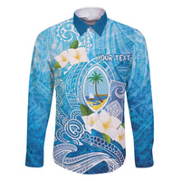 Hafa Adai Guam Chamorro Personalized Family Matching Off The Shoulder Long Sleeve Dress and Hawaiian Shirt Ocean Blue Latte Stone with Guasali LT7 Dad's Shirt - Long Sleeve Ocean Blue - Polynesian Pride