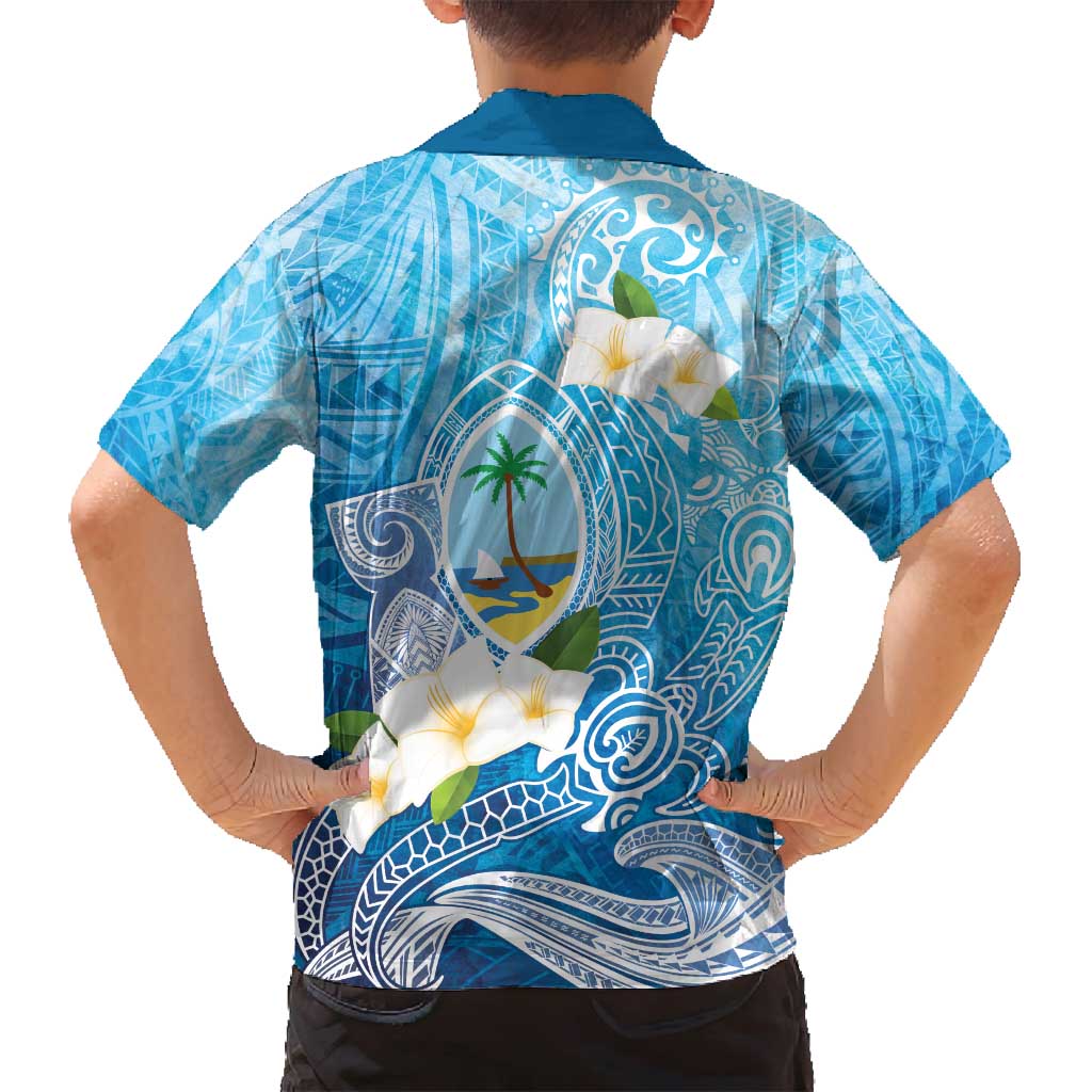 Hafa Adai Guam Chamorro Personalized Family Matching Off Shoulder Maxi Dress and Hawaiian Shirt Ocean Blue Latte Stone with Guasali LT7 - Polynesian Pride