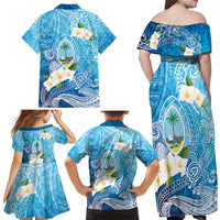 Hafa Adai Guam Chamorro Personalized Family Matching Off Shoulder Maxi Dress and Hawaiian Shirt Ocean Blue Latte Stone with Guasali LT7 - Polynesian Pride