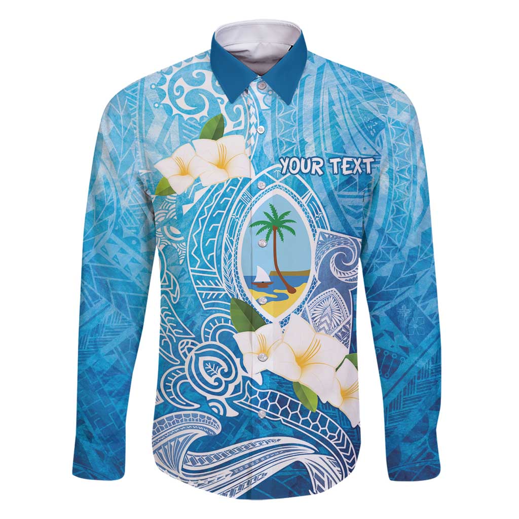 Hafa Adai Guam Chamorro Personalized Family Matching Off Shoulder Maxi Dress and Hawaiian Shirt Ocean Blue Latte Stone with Guasali LT7 Dad's Shirt - Long Sleeve Ocean Blue - Polynesian Pride