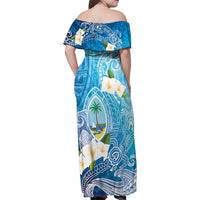 Hafa Adai Guam Chamorro Personalized Family Matching Off Shoulder Maxi Dress and Hawaiian Shirt Ocean Blue Latte Stone with Guasali LT7 - Polynesian Pride