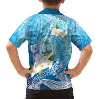 Hafa Adai Guam Chamorro Personalized Family Matching Off Shoulder Short Dress and Hawaiian Shirt Ocean Blue Latte Stone with Guasali LT7 - Polynesian Pride