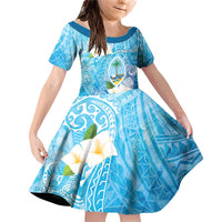 Hafa Adai Guam Chamorro Personalized Family Matching Off Shoulder Short Dress and Hawaiian Shirt Ocean Blue Latte Stone with Guasali LT7 Daughter's Dress Ocean Blue - Polynesian Pride