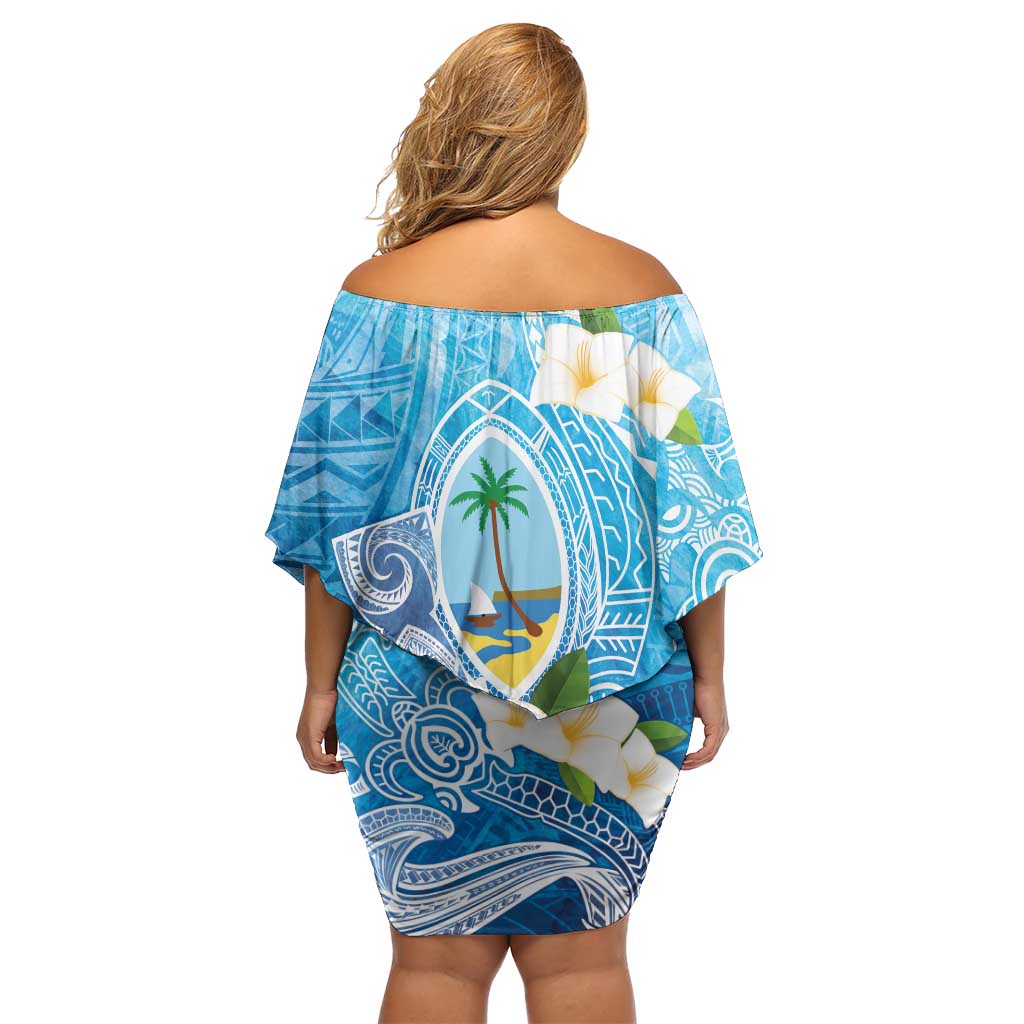 Hafa Adai Guam Chamorro Personalized Family Matching Off Shoulder Short Dress and Hawaiian Shirt Ocean Blue Latte Stone with Guasali LT7 - Polynesian Pride