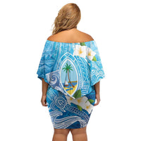 Hafa Adai Guam Chamorro Personalized Family Matching Off Shoulder Short Dress and Hawaiian Shirt Ocean Blue Latte Stone with Guasali LT7 - Polynesian Pride