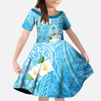 Hafa Adai Guam Chamorro Personalized Family Matching Puletasi and Hawaiian Shirt Ocean Blue Latte Stone with Guasali LT7 Daughter's Dress Ocean Blue - Polynesian Pride