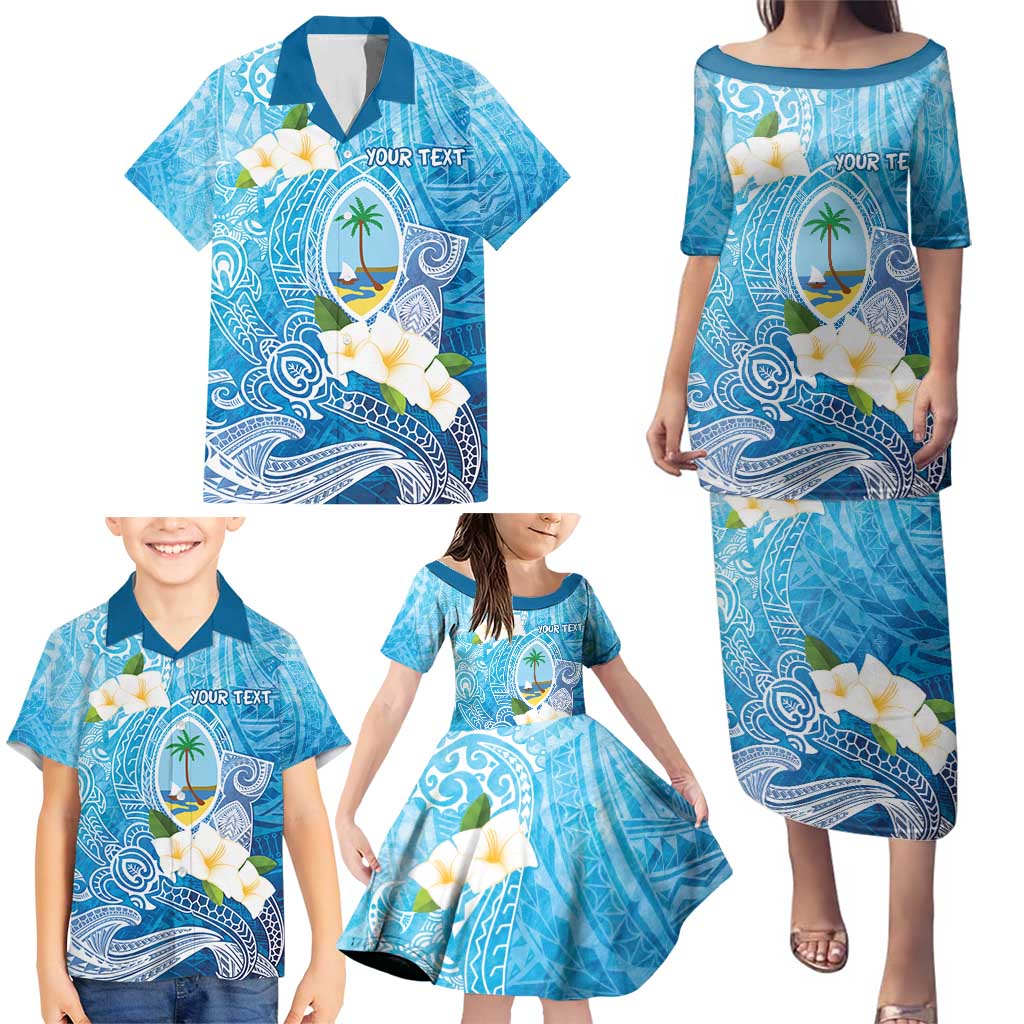 Hafa Adai Guam Chamorro Personalized Family Matching Puletasi and Hawaiian Shirt Ocean Blue Latte Stone with Guasali LT7 - Polynesian Pride