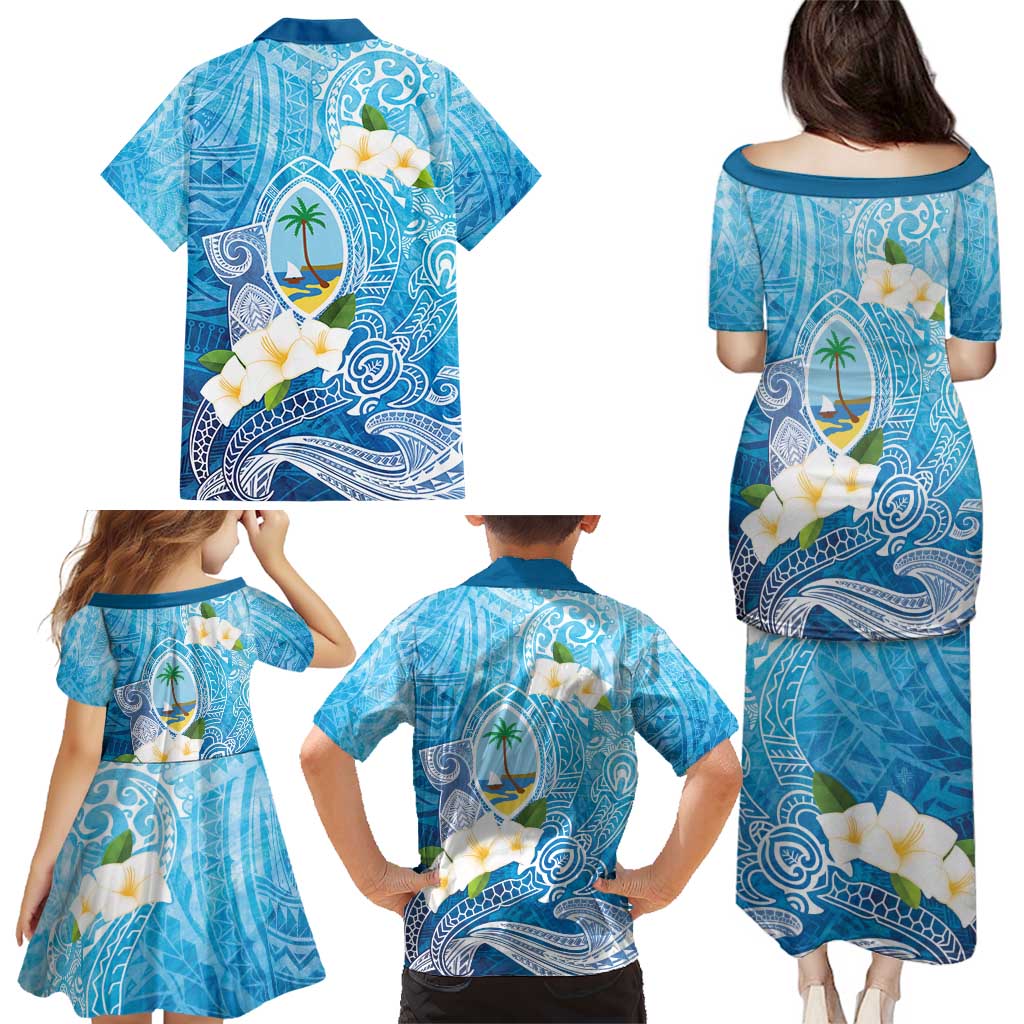 Hafa Adai Guam Chamorro Personalized Family Matching Puletasi and Hawaiian Shirt Ocean Blue Latte Stone with Guasali LT7 - Polynesian Pride