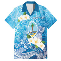 Hafa Adai Guam Chamorro Personalized Family Matching Puletasi and Hawaiian Shirt Ocean Blue Latte Stone with Guasali LT7 Dad's Shirt - Short Sleeve Ocean Blue - Polynesian Pride