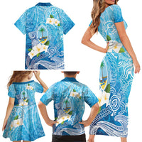 Hafa Adai Guam Chamorro Personalized Family Matching Short Sleeve Bodycon Dress and Hawaiian Shirt Ocean Blue Latte Stone with Guasali LT7 - Polynesian Pride