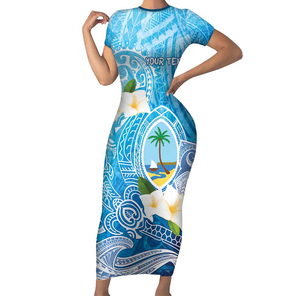 Hafa Adai Guam Chamorro Personalized Family Matching Short Sleeve Bodycon Dress and Hawaiian Shirt Ocean Blue Latte Stone with Guasali LT7 Mom's Dress Ocean Blue - Polynesian Pride