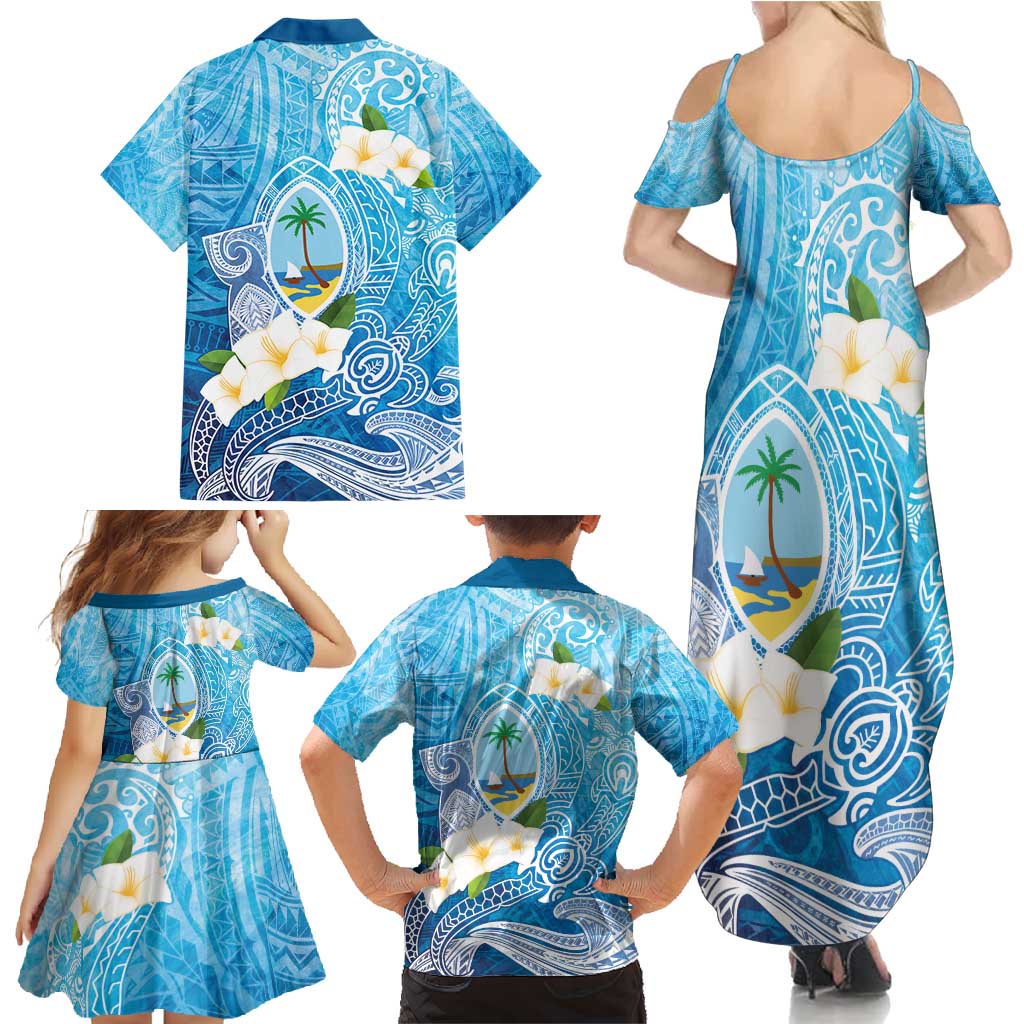 Hafa Adai Guam Chamorro Personalized Family Matching Summer Maxi Dress and Hawaiian Shirt Ocean Blue Latte Stone with Guasali LT7 - Polynesian Pride