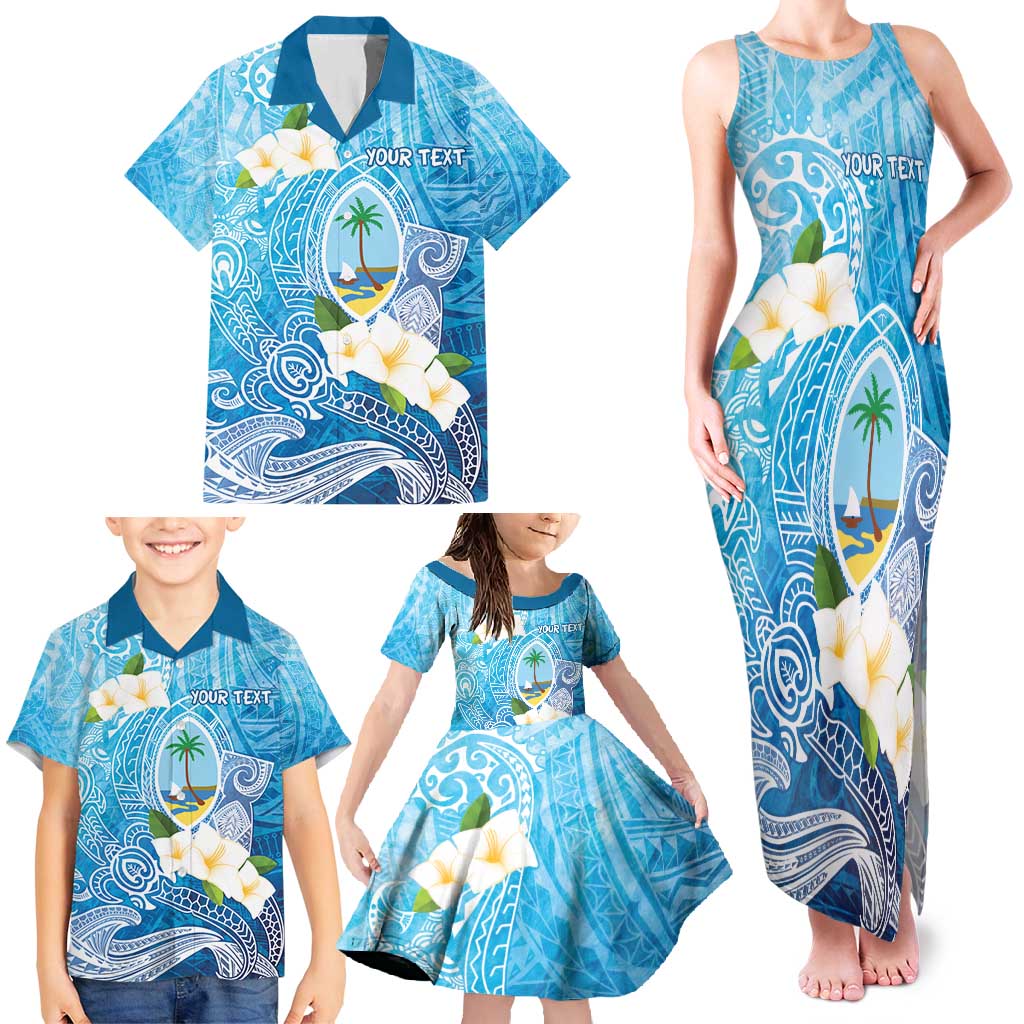 Hafa Adai Guam Chamorro Personalized Family Matching Tank Maxi Dress and Hawaiian Shirt Ocean Blue Latte Stone with Guasali LT7 - Polynesian Pride