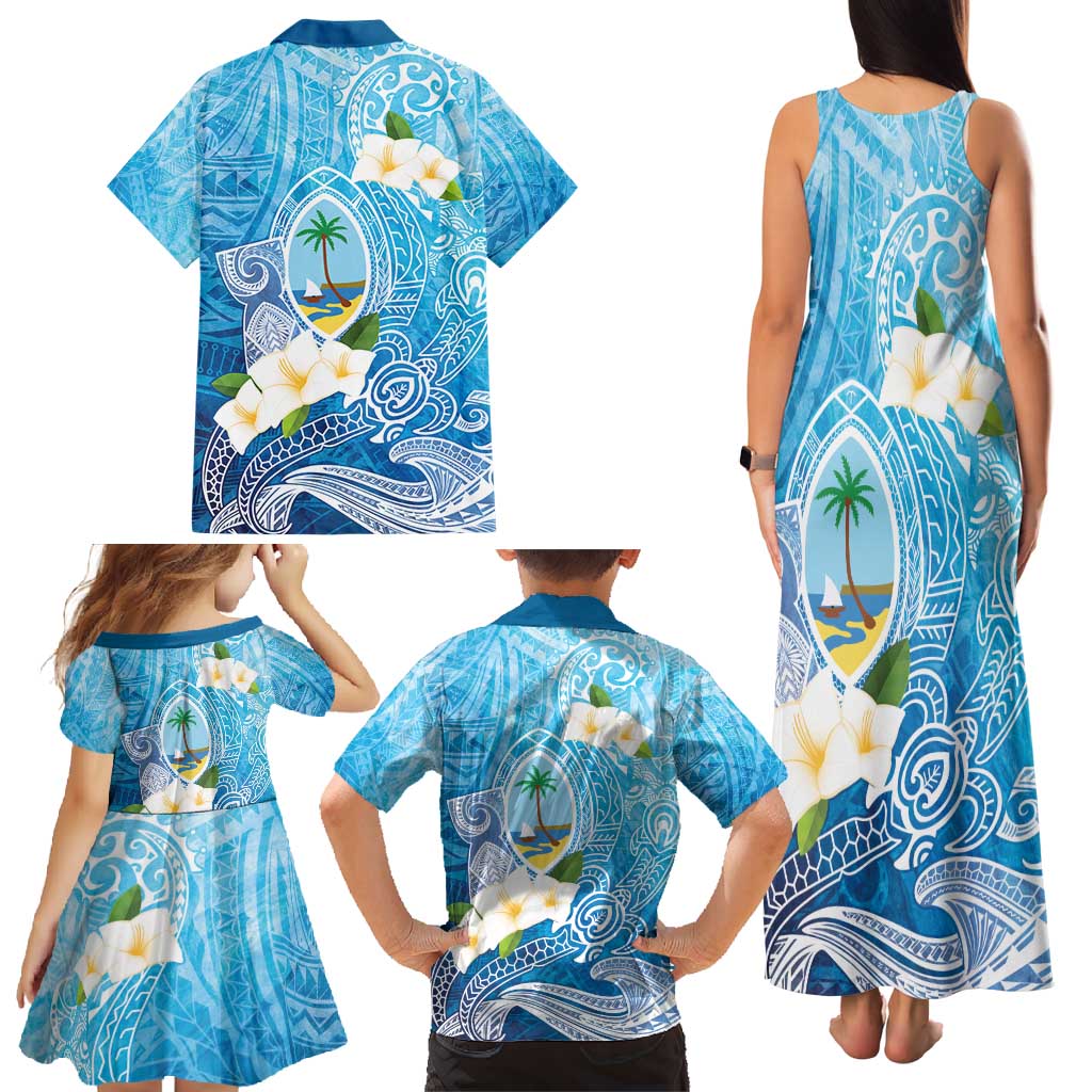 Hafa Adai Guam Chamorro Personalized Family Matching Tank Maxi Dress and Hawaiian Shirt Ocean Blue Latte Stone with Guasali LT7 - Polynesian Pride
