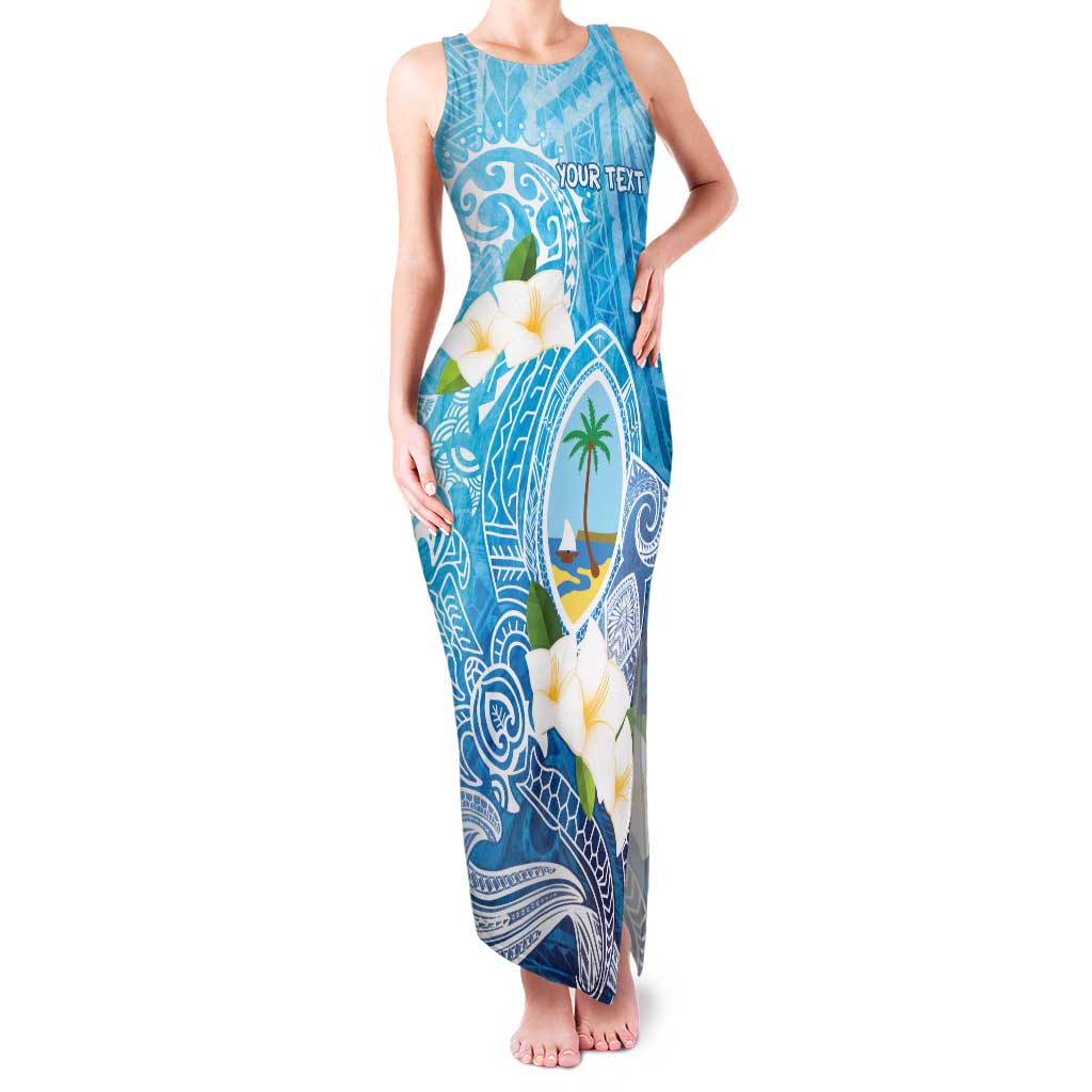 Hafa Adai Guam Chamorro Personalized Family Matching Tank Maxi Dress and Hawaiian Shirt Ocean Blue Latte Stone with Guasali LT7 Mom's Dress Ocean Blue - Polynesian Pride