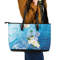 Hafa Adai Guam Chamorro Personalized Leather Tote Bag Ocean Blue Latte Stone with Guasali - Polynesian Pride