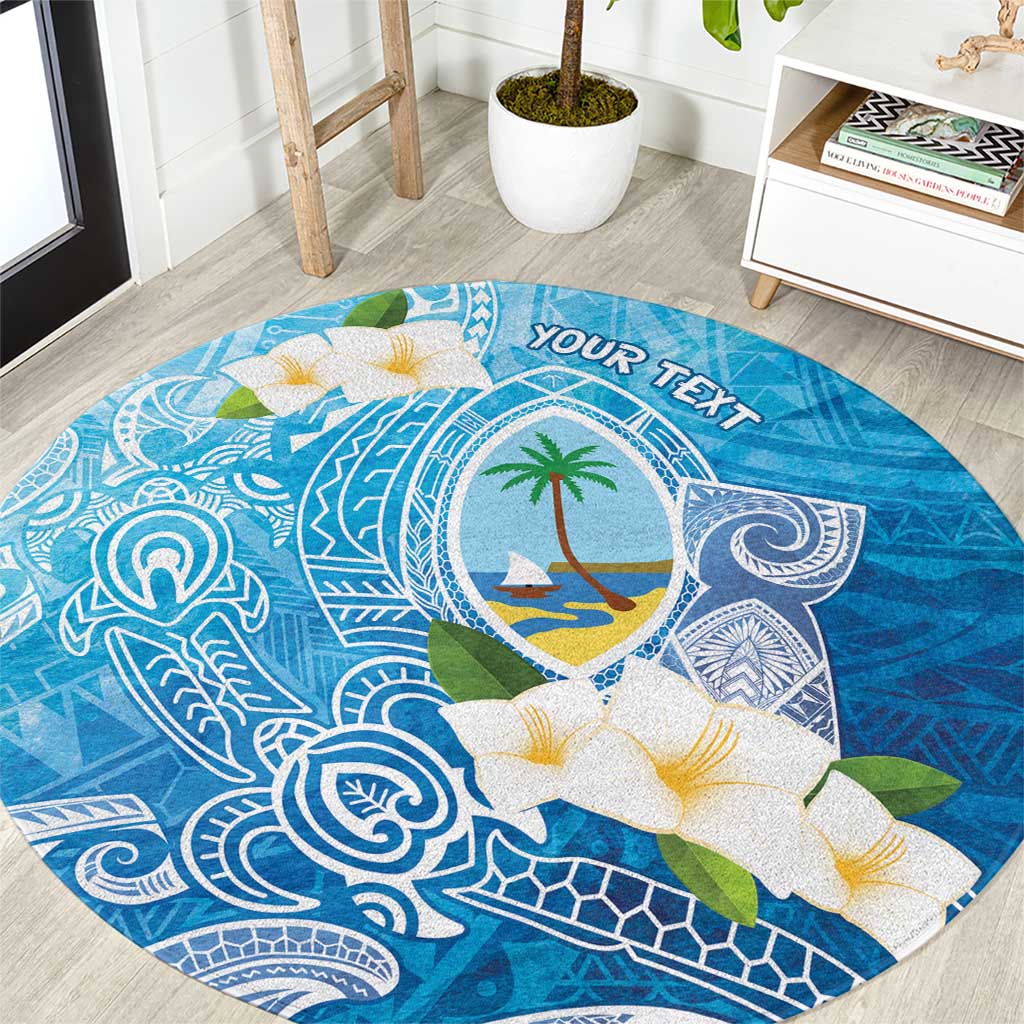 Hafa Adai Guam Chamorro Personalized Round Carpet Ocean Blue Latte Stone with Guasali LT7 Ocean Blue - Polynesian Pride