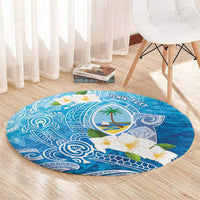 Hafa Adai Guam Chamorro Personalized Round Carpet Ocean Blue Latte Stone with Guasali LT7 - Polynesian Pride