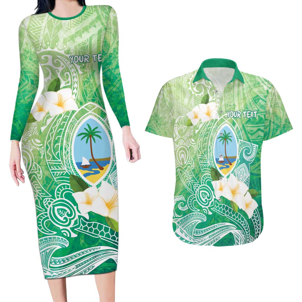 Hafa Adai Guam Chamorro Personalized Couples Matching Long Sleeve Bodycon Dress and Hawaiian Shirt Summer Green Latte Stone with Guasali LT7 Summer Green - Polynesian Pride