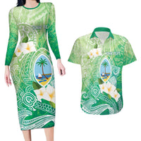 Hafa Adai Guam Chamorro Personalized Couples Matching Long Sleeve Bodycon Dress and Hawaiian Shirt Summer Green Latte Stone with Guasali LT7 Summer Green - Polynesian Pride