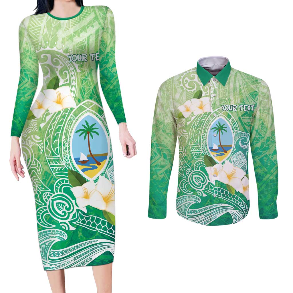Hafa Adai Guam Chamorro Personalized Couples Matching Long Sleeve Bodycon Dress and Long Sleeve Button Shirt Summer Green Latte Stone with Guasali LT7 Summer Green - Polynesian Pride
