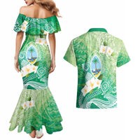 Hafa Adai Guam Chamorro Personalized Couples Matching Mermaid Dress and Hawaiian Shirt Summer Green Latte Stone with Guasali LT7 - Polynesian Pride
