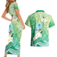 Hafa Adai Guam Chamorro Personalized Couples Matching Short Sleeve Bodycon Dress and Hawaiian Shirt Summer Green Latte Stone with Guasali LT7 - Polynesian Pride