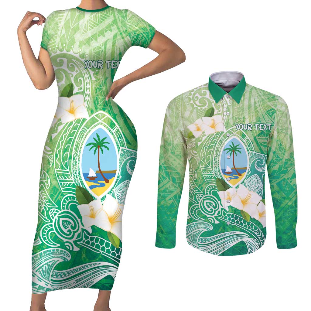 Hafa Adai Guam Chamorro Personalized Couples Matching Short Sleeve Bodycon Dress and Long Sleeve Button Shirt Summer Green Latte Stone with Guasali LT7 Summer Green - Polynesian Pride