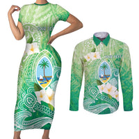 Hafa Adai Guam Chamorro Personalized Couples Matching Short Sleeve Bodycon Dress and Long Sleeve Button Shirt Summer Green Latte Stone with Guasali LT7 Summer Green - Polynesian Pride