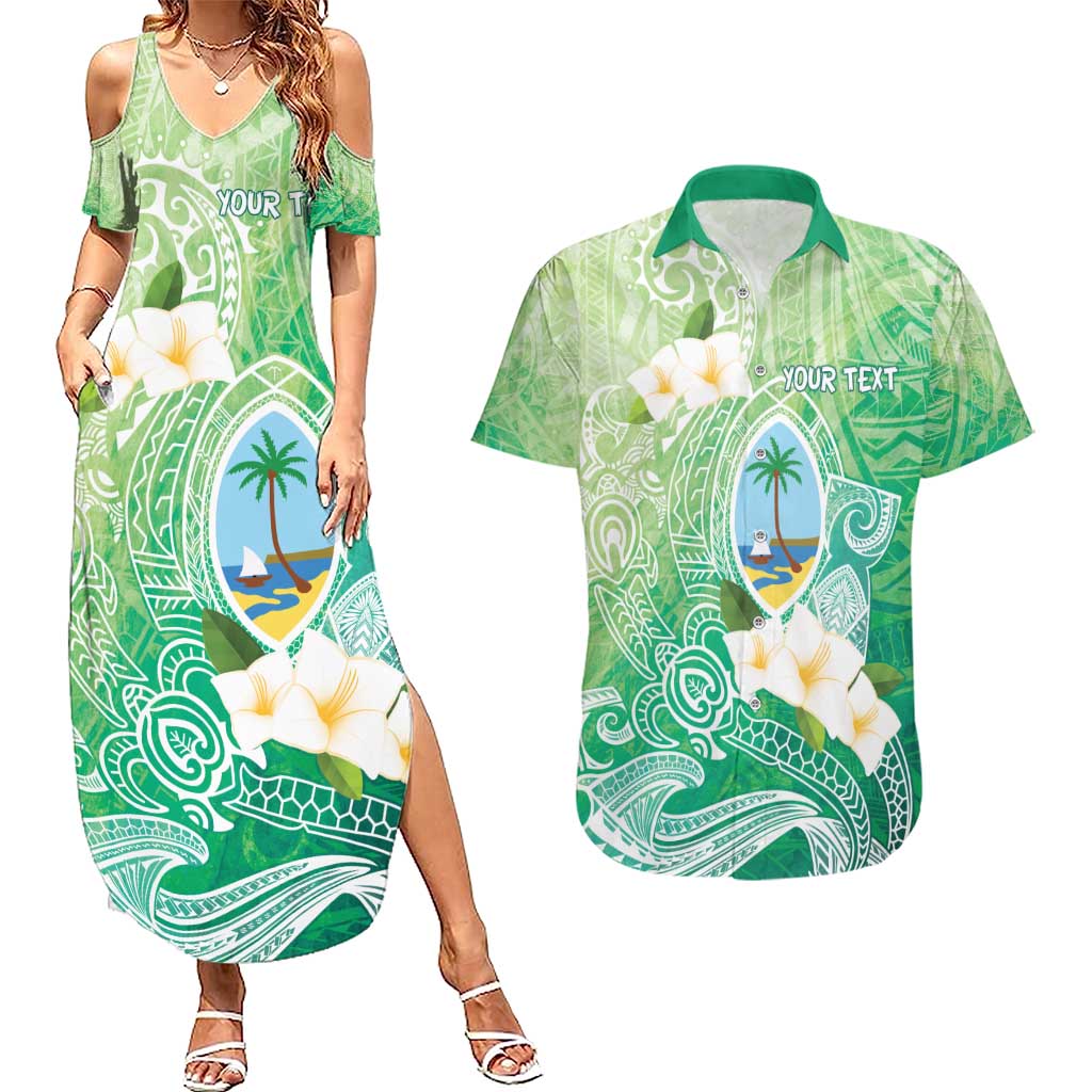 Hafa Adai Guam Chamorro Personalized Couples Matching Summer Maxi Dress and Hawaiian Shirt Summer Green Latte Stone with Guasali LT7 Summer Green - Polynesian Pride