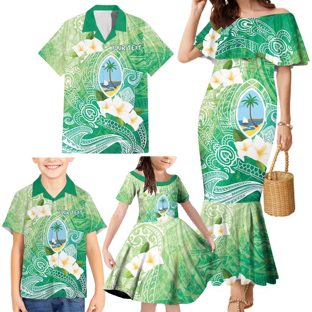 Hafa Adai Guam Chamorro Personalized Family Matching Mermaid Dress and Hawaiian Shirt Summer Green Latte Stone with Guasali LT7 - Polynesian Pride