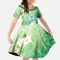 Hafa Adai Guam Chamorro Personalized Family Matching Off The Shoulder Long Sleeve Dress and Hawaiian Shirt Summer Green Latte Stone with Guasali LT7 Daughter's Dress Summer Green - Polynesian Pride