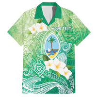 Hafa Adai Guam Chamorro Personalized Family Matching Off The Shoulder Long Sleeve Dress and Hawaiian Shirt Summer Green Latte Stone with Guasali LT7 Dad's Shirt - Short Sleeve Summer Green - Polynesian Pride