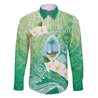 Hafa Adai Guam Chamorro Personalized Family Matching Off The Shoulder Long Sleeve Dress and Hawaiian Shirt Summer Green Latte Stone with Guasali LT7 Dad's Shirt - Long Sleeve Summer Green - Polynesian Pride