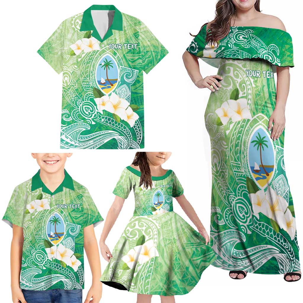 Hafa Adai Guam Chamorro Personalized Family Matching Off Shoulder Maxi Dress and Hawaiian Shirt Summer Green Latte Stone with Guasali LT7 - Polynesian Pride