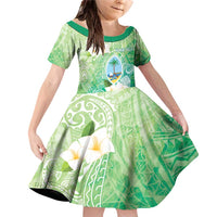 Hafa Adai Guam Chamorro Personalized Family Matching Off Shoulder Short Dress and Hawaiian Shirt Summer Green Latte Stone with Guasali LT7 Daughter's Dress Summer Green - Polynesian Pride