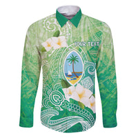 Hafa Adai Guam Chamorro Personalized Family Matching Puletasi and Hawaiian Shirt Summer Green Latte Stone with Guasali LT7 Dad's Shirt - Long Sleeve Summer Green - Polynesian Pride