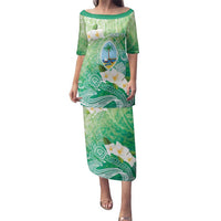 Hafa Adai Guam Chamorro Personalized Family Matching Puletasi and Hawaiian Shirt Summer Green Latte Stone with Guasali LT7 Mom's Dress Summer Green - Polynesian Pride