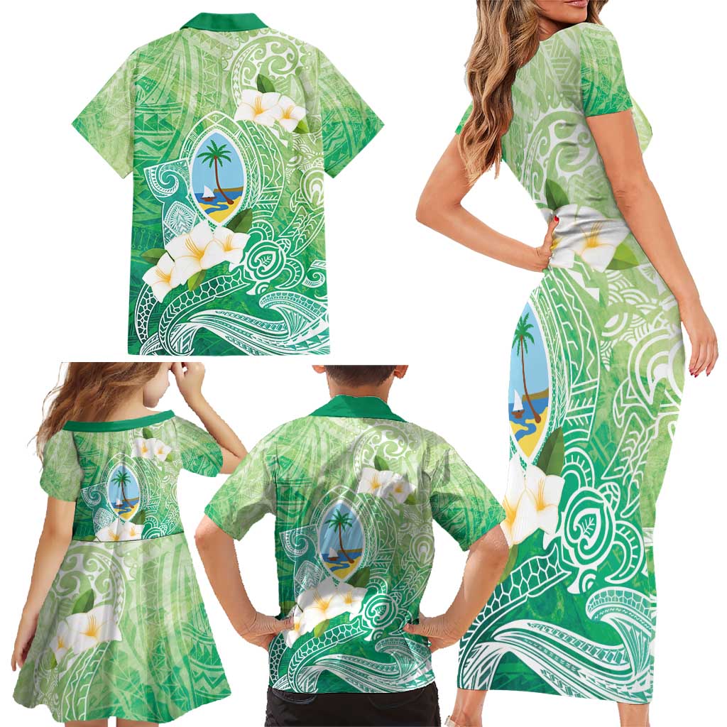 Hafa Adai Guam Chamorro Personalized Family Matching Short Sleeve Bodycon Dress and Hawaiian Shirt Summer Green Latte Stone with Guasali LT7 - Polynesian Pride