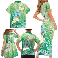 Hafa Adai Guam Chamorro Personalized Family Matching Short Sleeve Bodycon Dress and Hawaiian Shirt Summer Green Latte Stone with Guasali LT7 - Polynesian Pride
