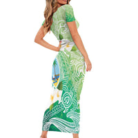 Hafa Adai Guam Chamorro Personalized Family Matching Short Sleeve Bodycon Dress and Hawaiian Shirt Summer Green Latte Stone with Guasali LT7 - Polynesian Pride