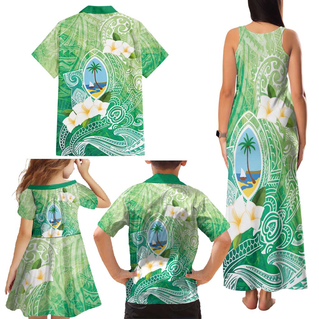 Hafa Adai Guam Chamorro Personalized Family Matching Tank Maxi Dress and Hawaiian Shirt Summer Green Latte Stone with Guasali LT7 - Polynesian Pride