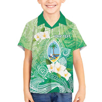Hafa Adai Guam Chamorro Personalized Family Matching Tank Maxi Dress and Hawaiian Shirt Summer Green Latte Stone with Guasali LT7 Son's Shirt Summer Green - Polynesian Pride