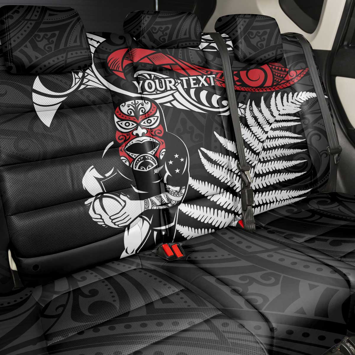 New Zealand Maori Rugby Personalised Back Car Seat Cover Ta Moko Silver Fern LT7 - Polynesian Pride