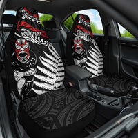 New Zealand Maori Rugby Personalised Car Seat Cover Ta Moko Silver Fern LT7 One Size Black - Polynesian Pride