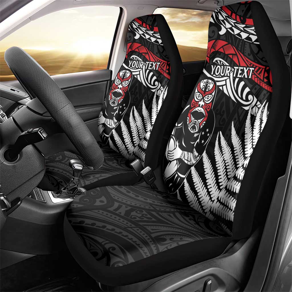 New Zealand Maori Rugby Personalised Car Seat Cover Ta Moko Silver Fern LT7 - Polynesian Pride