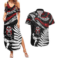 New Zealand Maori Rugby Personalised Couples Matching Summer Maxi Dress and Hawaiian Shirt Ta Moko Silver Fern LT7 Black - Polynesian Pride