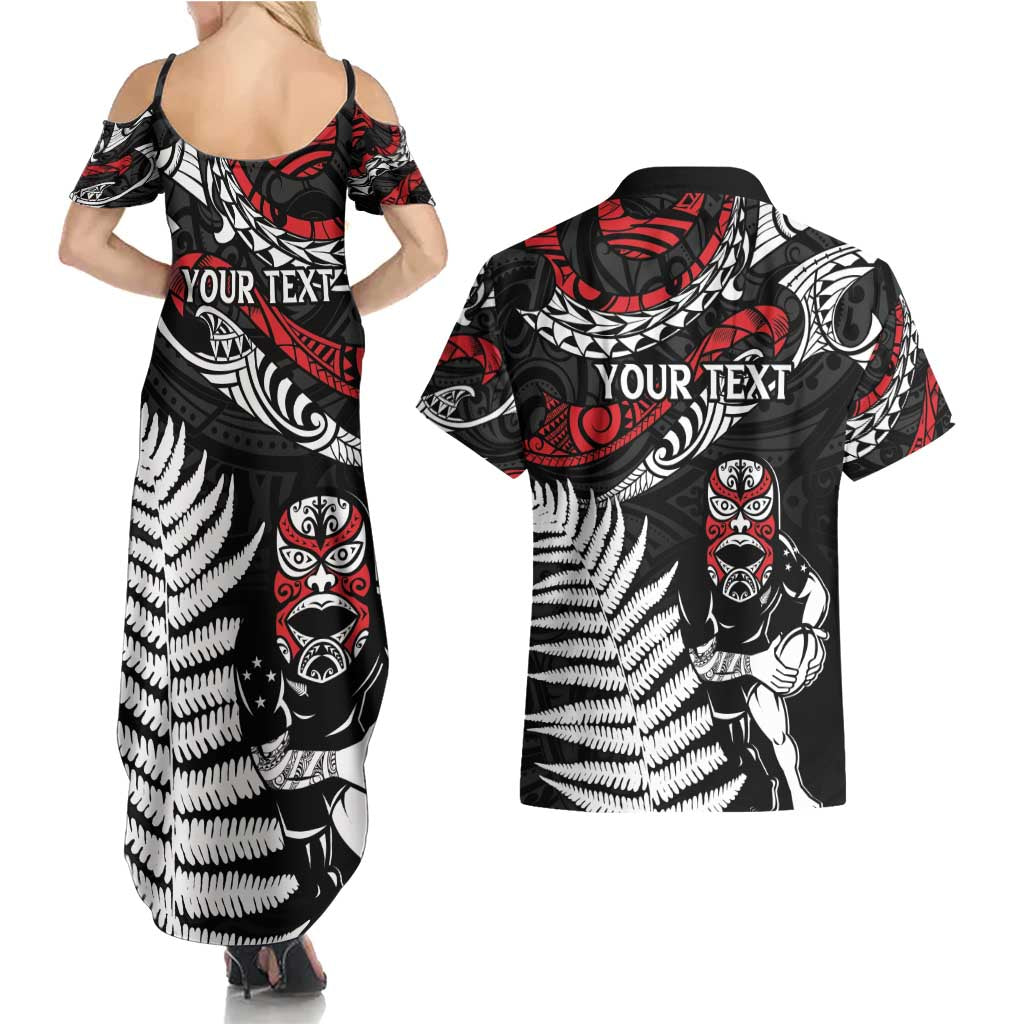 New Zealand Maori Rugby Personalised Couples Matching Summer Maxi Dress and Hawaiian Shirt Ta Moko Silver Fern LT7 - Polynesian Pride
