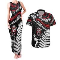New Zealand Maori Rugby Personalised Couples Matching Tank Maxi Dress and Hawaiian Shirt Ta Moko Silver Fern LT7 Black - Polynesian Pride